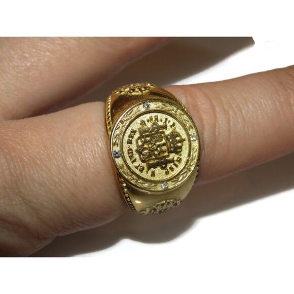 Vintage Estate Brass Men Signet Ring Rocker Biker Crest Statement US Size 10.25 - Picture 4 of 4